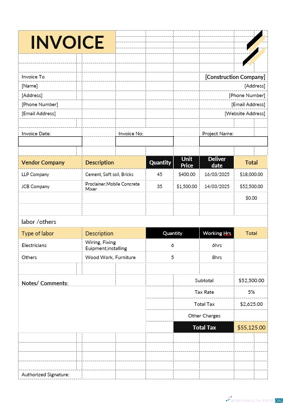 Download Construction Estimate Invoice Template Photoshop template
